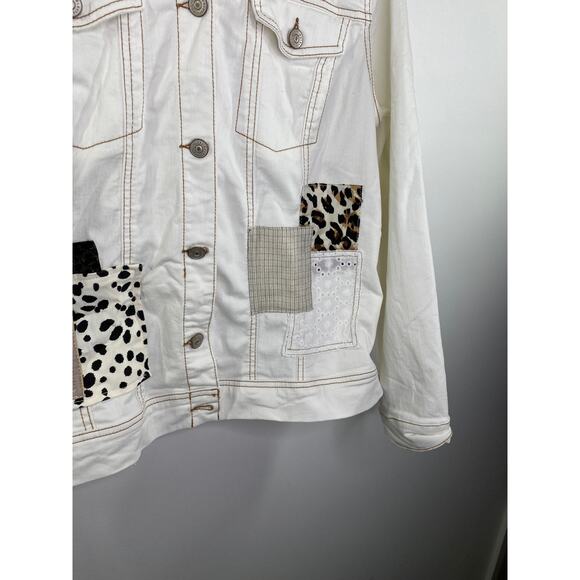 LOGO Lori Goldstein White Denim Patchwork Button Front Jacket Women's Size 10 - Picture 4 of 8
